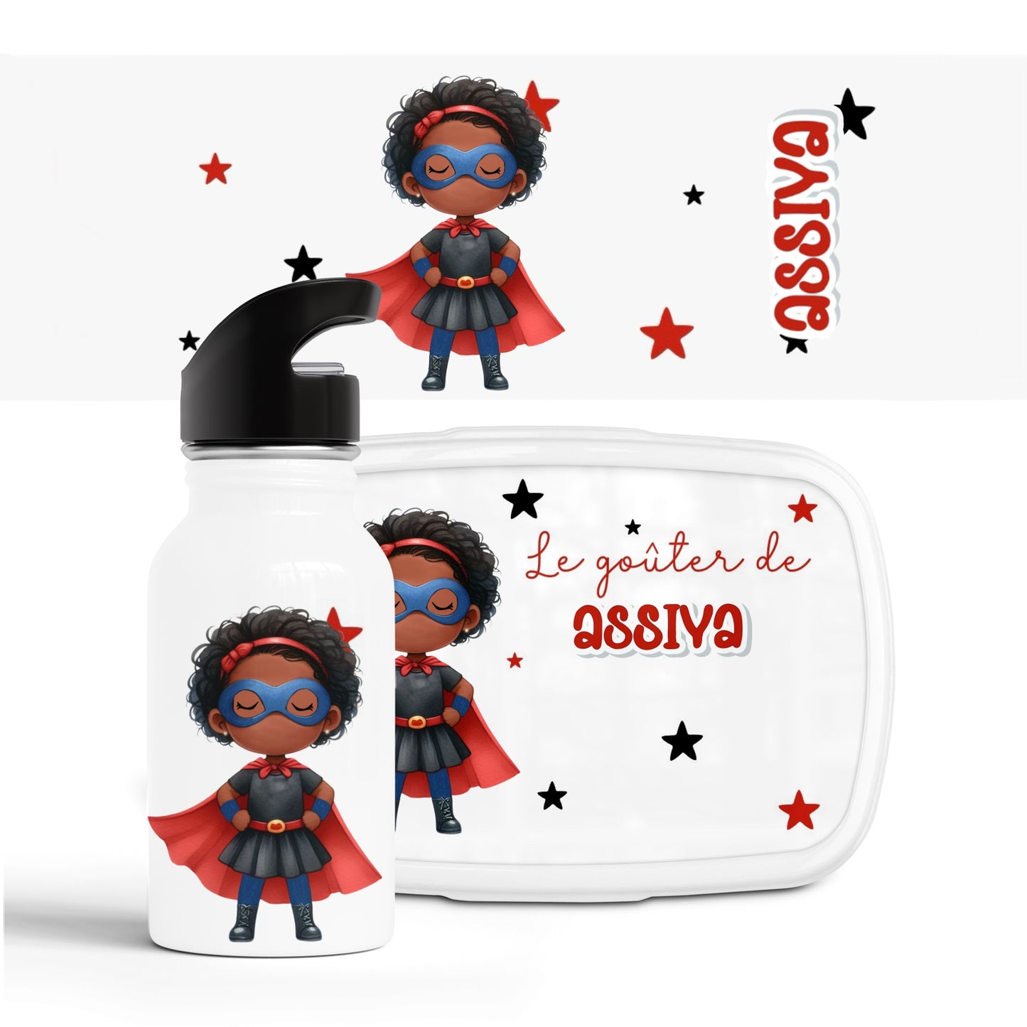 Ensemble gourde + boîte à goûter "Super héros"