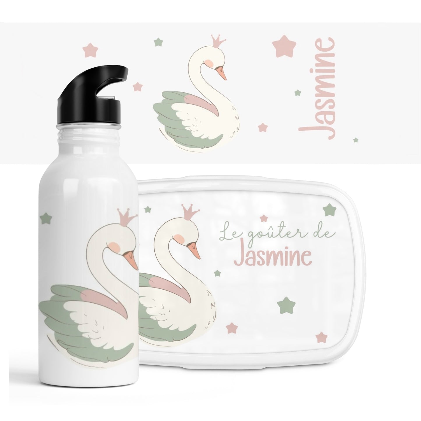 Ensemble gourde + boîte à goûter "Cygne"