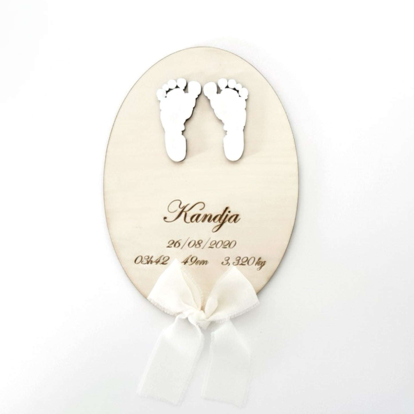 Plaque Naissance Personnalisée Empreintes en Bois "Gravure"