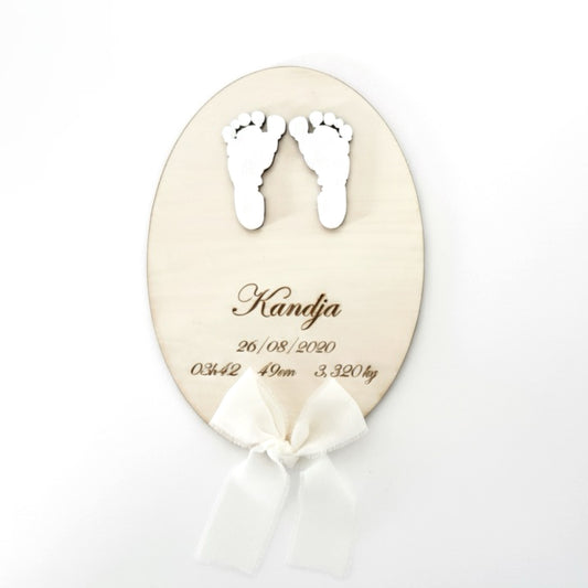 Plaque Naissance Personnalisée Empreintes en Bois "Gravure"