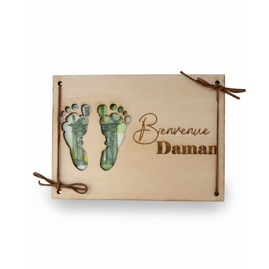 Carte Argent Naissance en Bois Personnalisée "Gravure" Avec Boîte Cadeau
