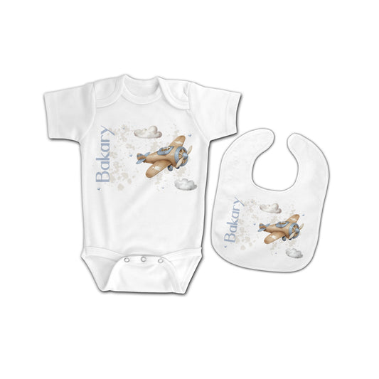 Ensemble Body + Bavoir "Avion"