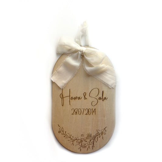 Plaque accroche mural en bois "Gravure mariage"
