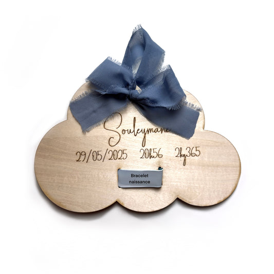Nuage Bracelet naissance en bois "Gravure"