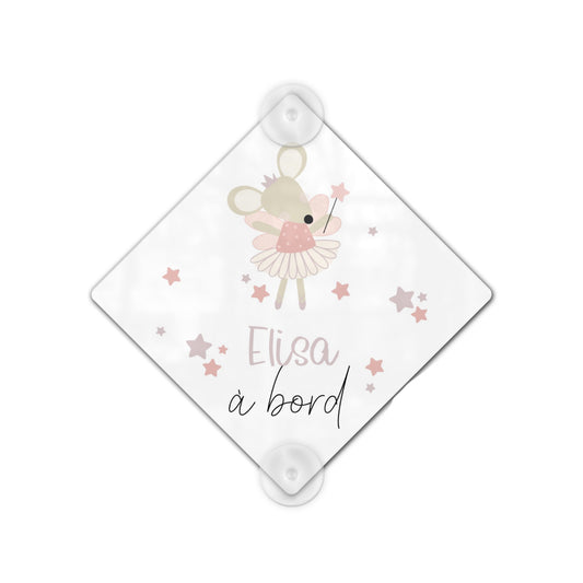 Plaque voiture bébé à bord "Souris danceuse"