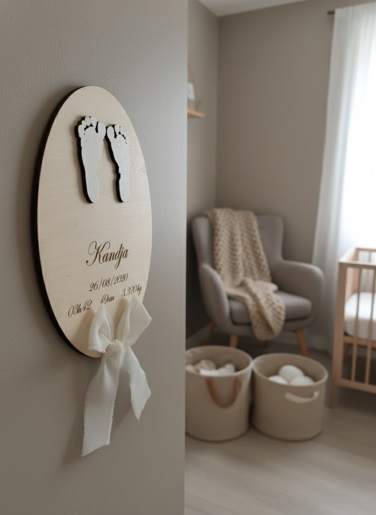 Plaque Naissance Personnalisée Empreintes en Bois "Gravure"