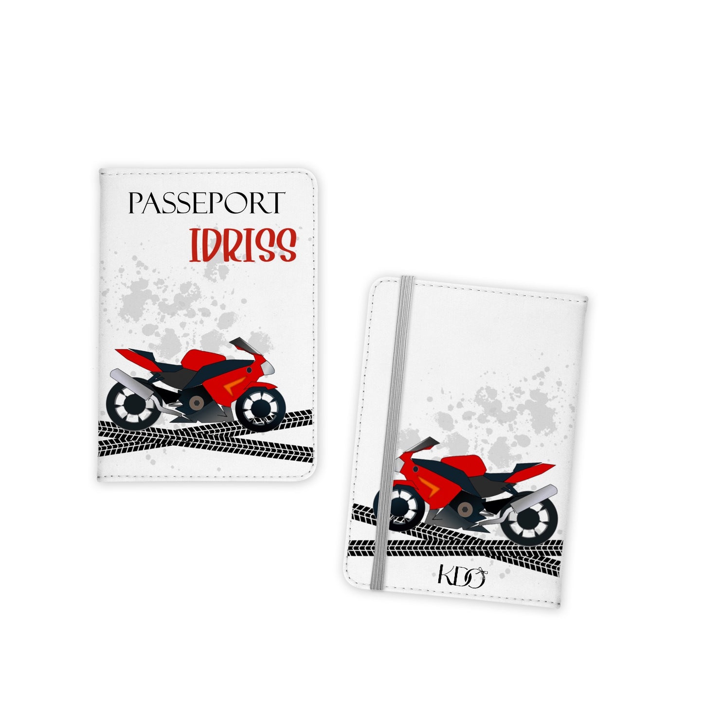 Protège Passeport Enfant Personnalisé "Moto" en Cuir Pu