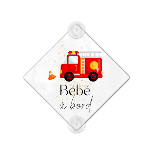 Plaque voiture bébé à bord "Pompier"