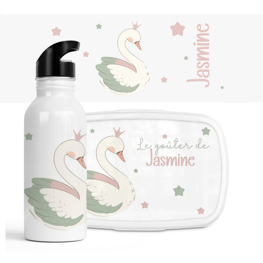 Ensemble gourde + boîte à goûter "Cygne"