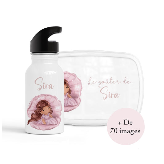 Ensemble gourde + boîte à goûter "Fille"