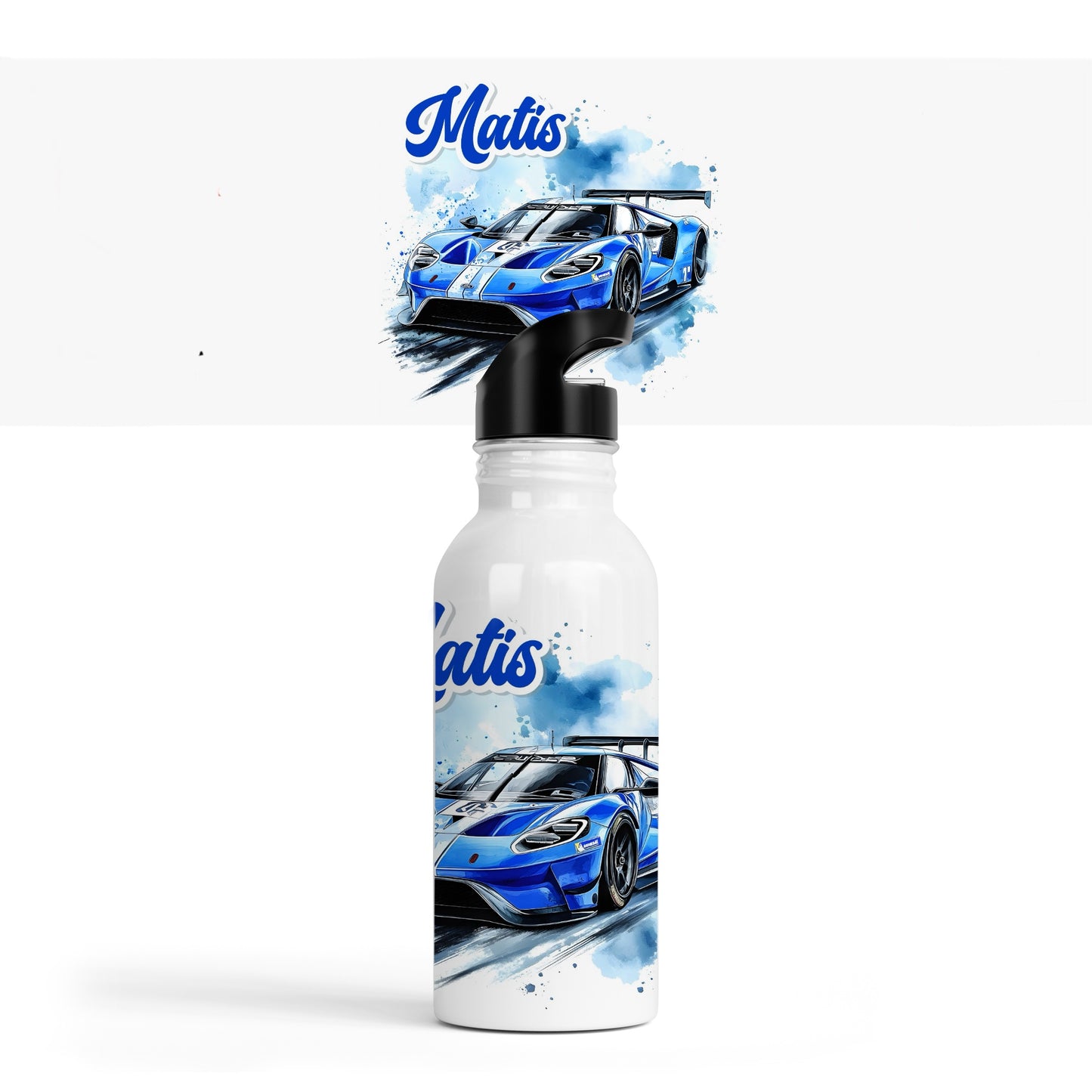 Gourde Paille Enfant Personnalisée "Voiture Bleu"