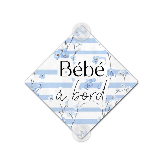 Plaque voiture bébé à bord "Fleur bleu"