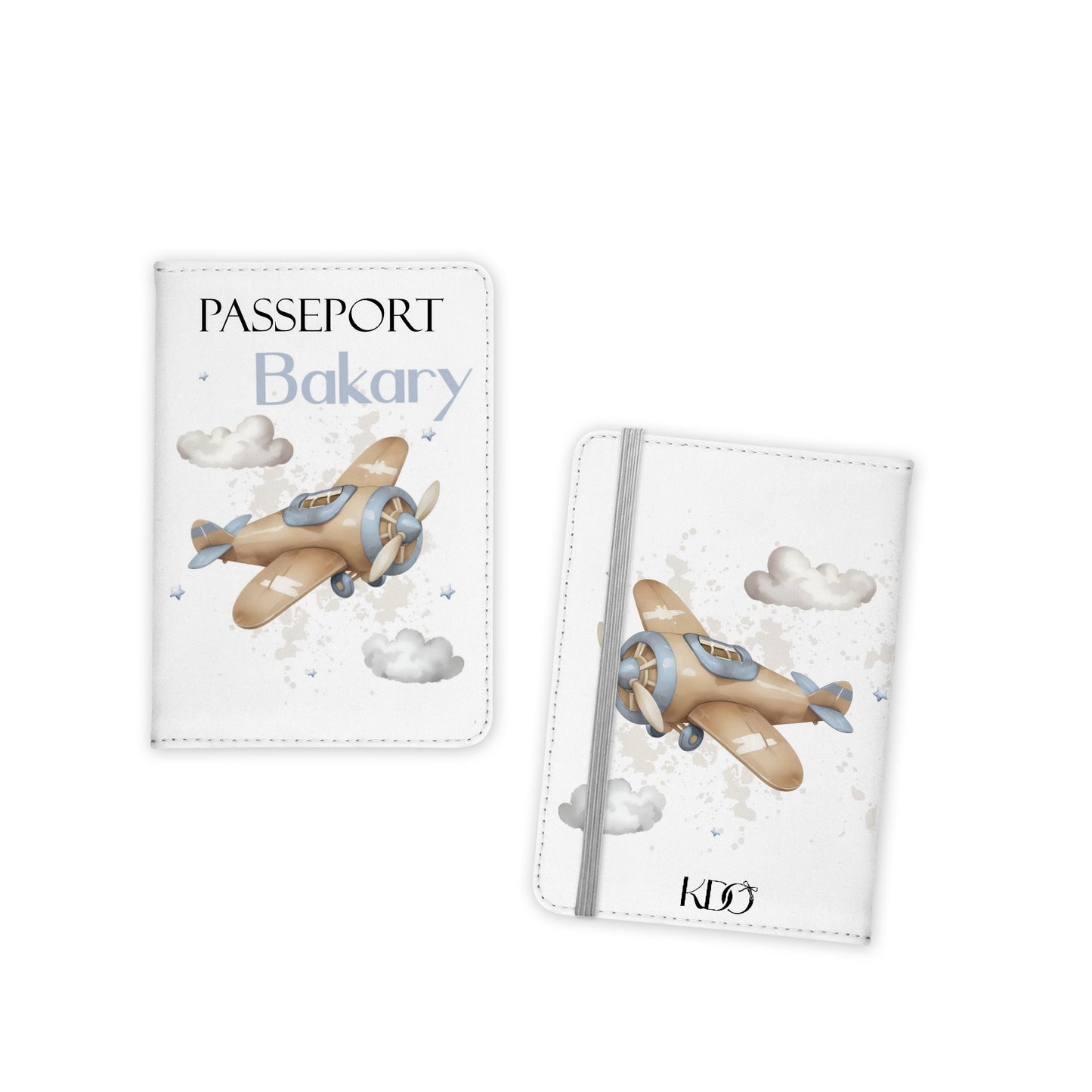 Protège Passeport Enfant Personnalisé "Avion" en Cuir Pu