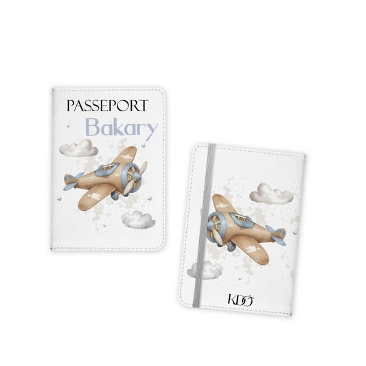 Protège Passeport Enfant Personnalisé "Avion" en Cuir Pu