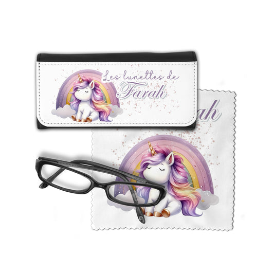 Étui à Lunette Enfant Rigide Personnalisé "Licorne" Lingette offerte